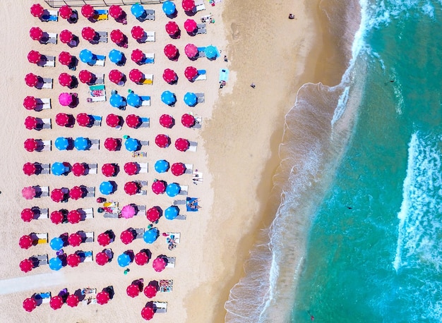 High angle view of parasols at beach