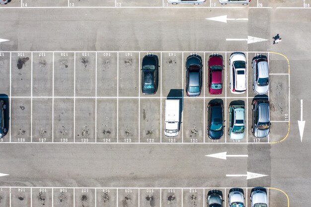 High angle view of parking lot