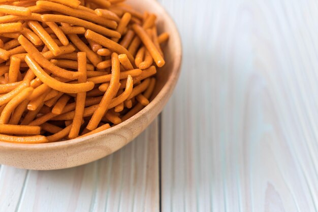 High angle view of pasta in bowl on table