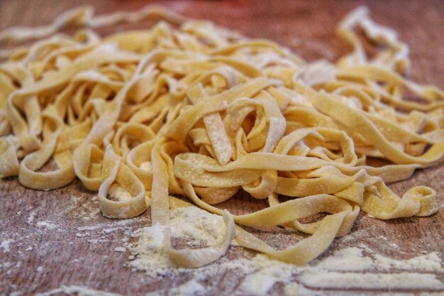 High angle view of pasta in container on table