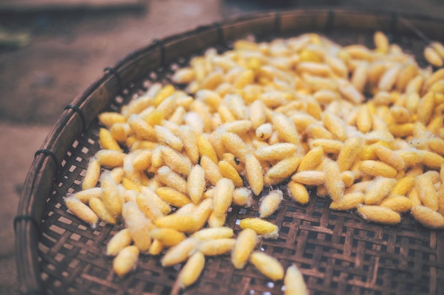 Foto vista ad alto angolo della pasta in un cesto di vimini