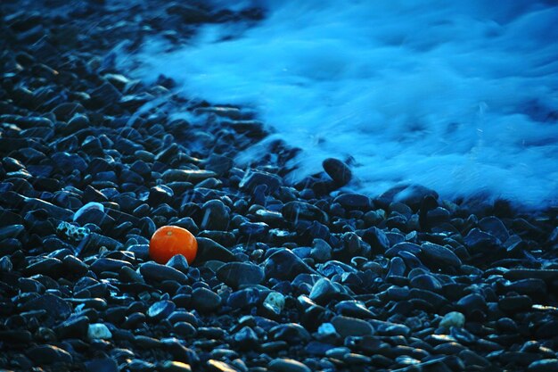 High angle view of pebble on beach