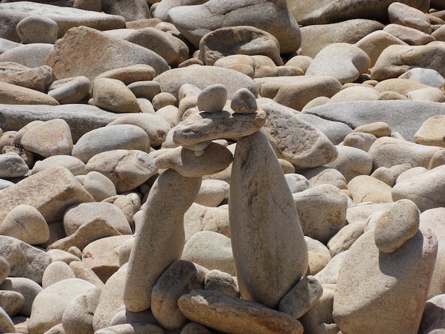 High angle view of pebbles on rocks