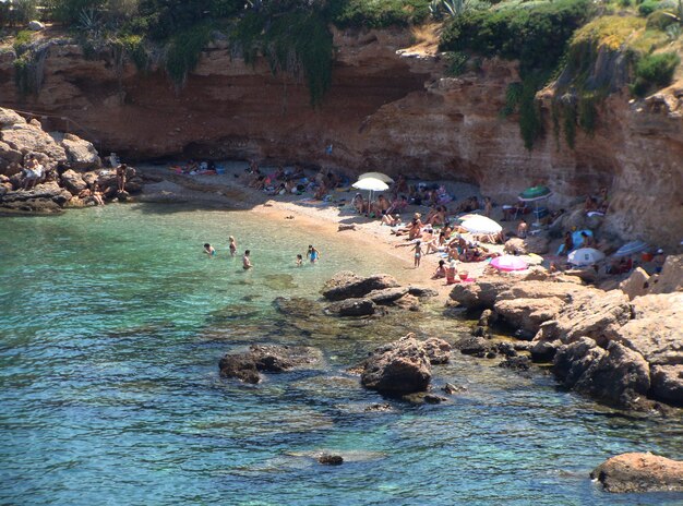 High angle view people at beach