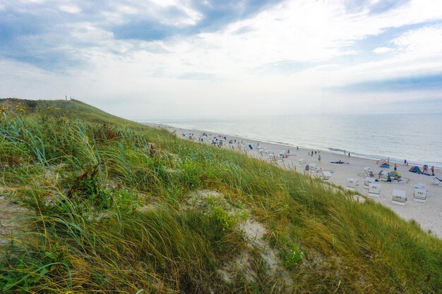 High angle view of people on beach