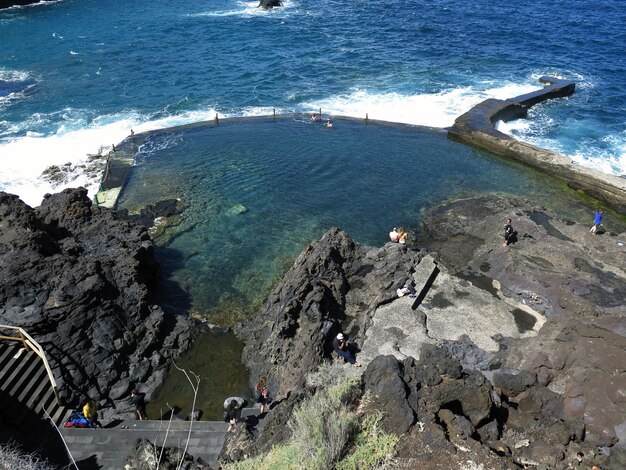 High angle view of people on beach