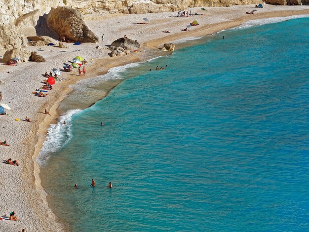 High angle view of people on beach