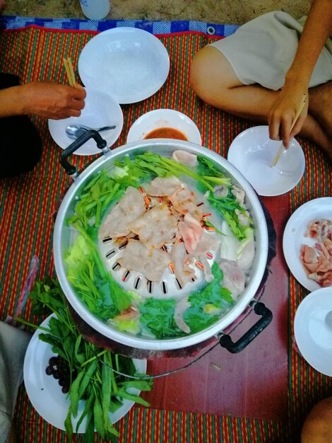 High angle view of people in bowl