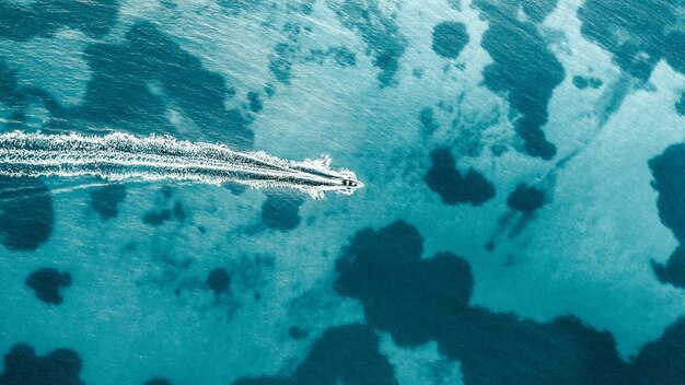 High angle view of people on sea