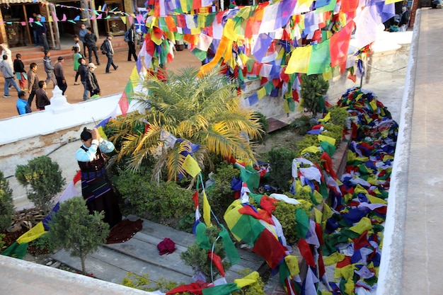 Photo high angle view of people walking in temple