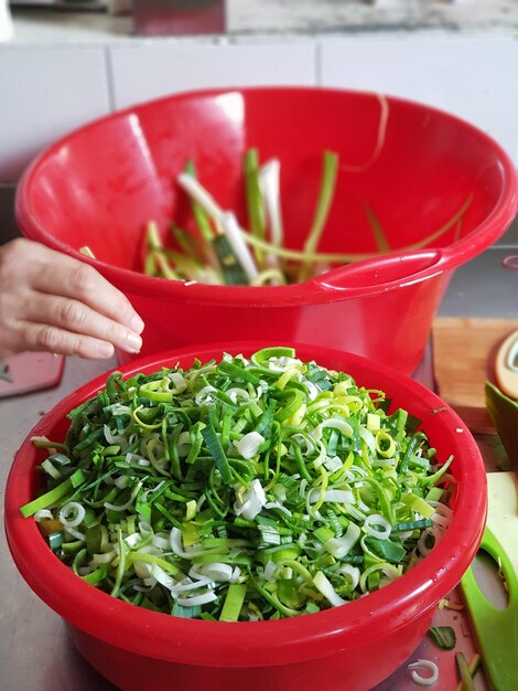 High angle view of person in bowl