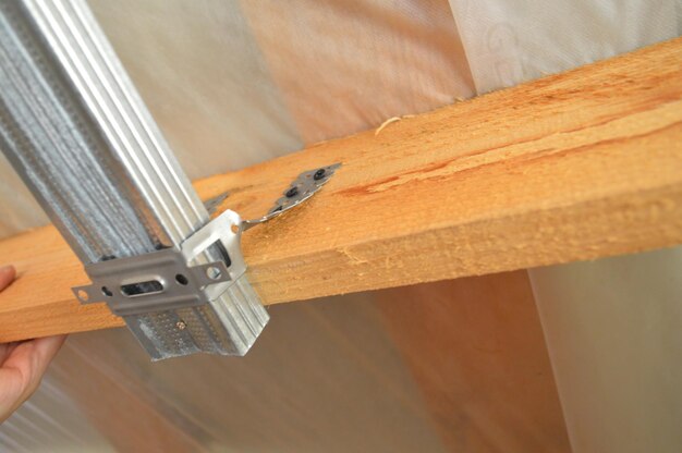 High angle view of person working on wood