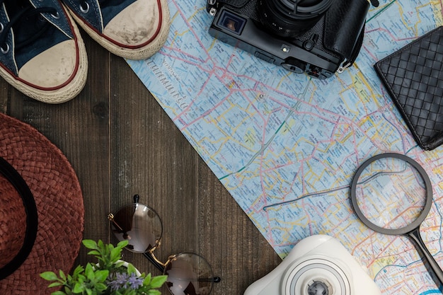 High angle view of personal accessories on table