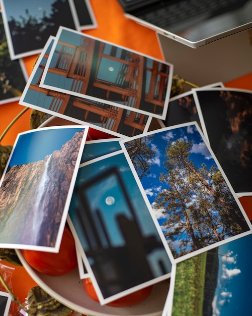 high angle view of photo printa on table