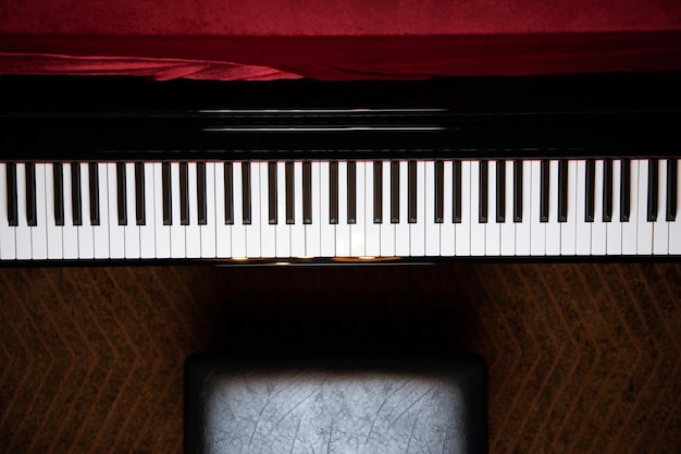 High angle view of piano keys at home