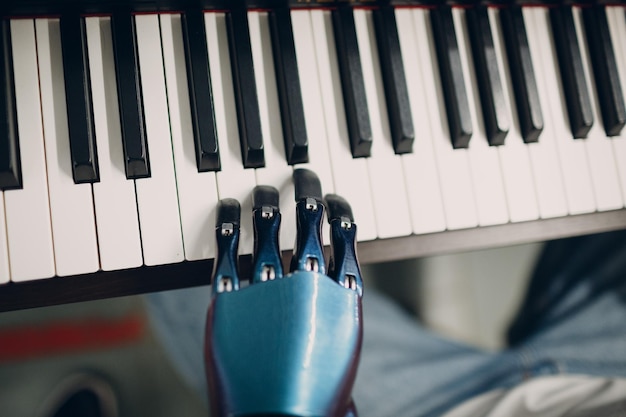 High angle view of piano keys