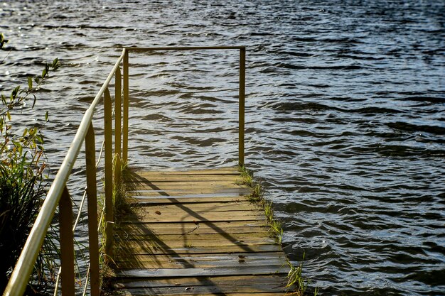 High angle view of pier over lake