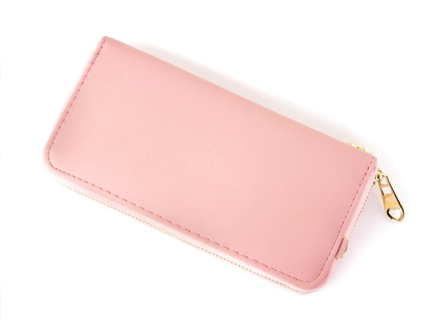 high angle view of pink purse over white background