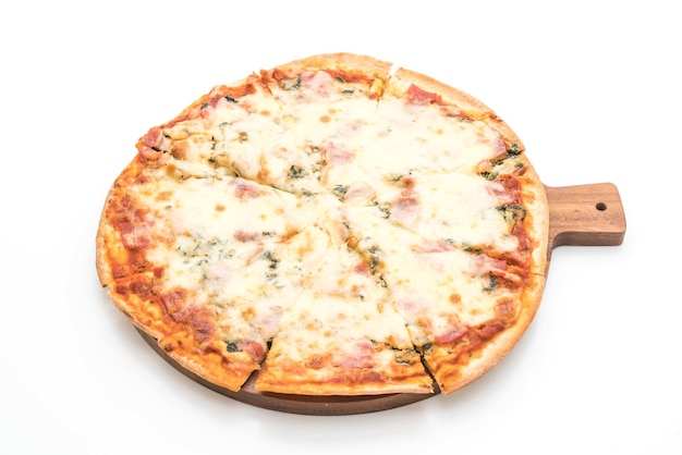 High angle view of pizza against white background