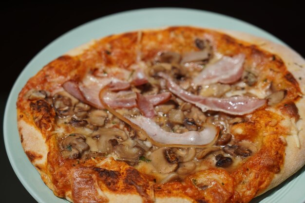 High angle view of pizza in plate