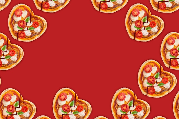 Photo high angle view of pizza on table against colored background