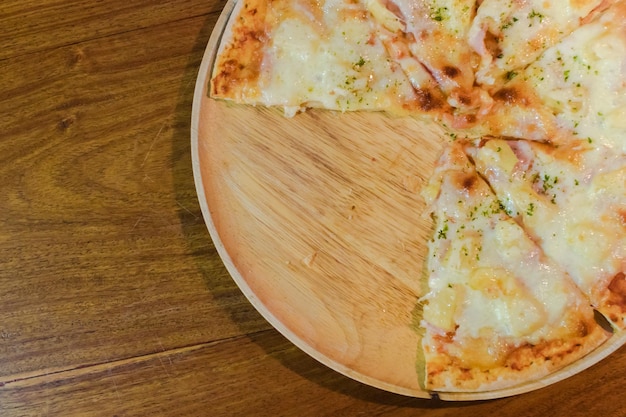 High angle view of pizza on table