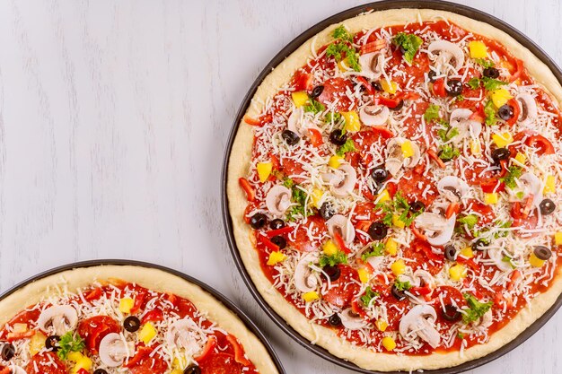 High angle view of pizza on table