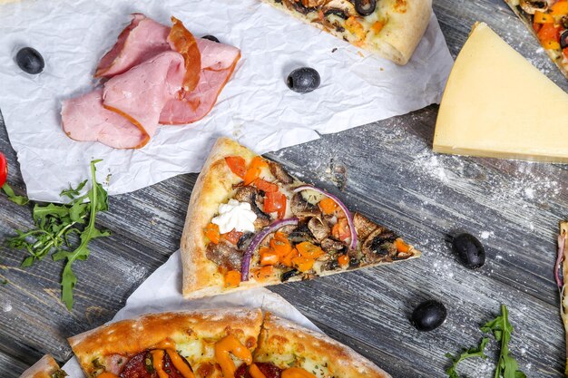 High angle view of pizza on table