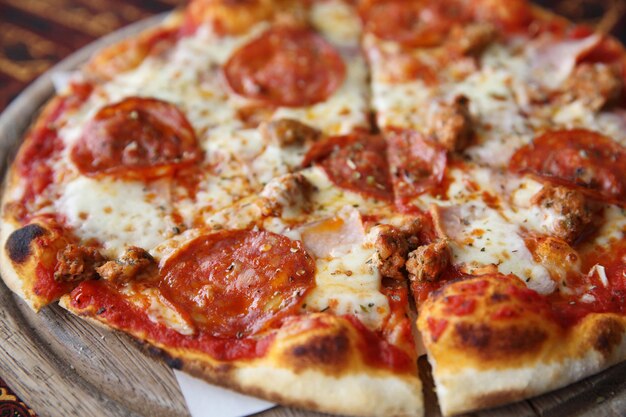 High angle view of pizza on table