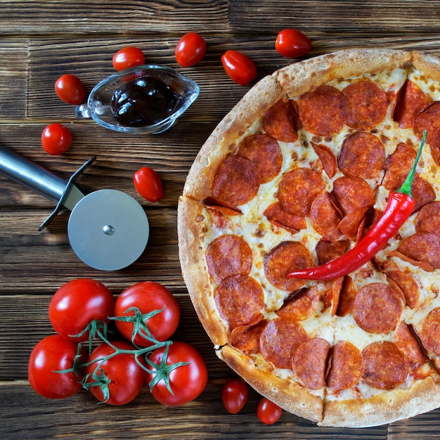 High angle view of pizza on table