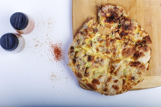 High angle view of pizza on table