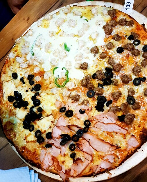 High angle view of pizza