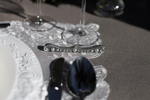 High angle view of place setting on table