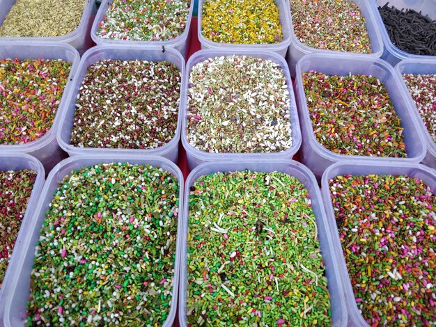 High angle view of plants in market for sale