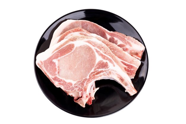 Photo high angle view of pork  over white background