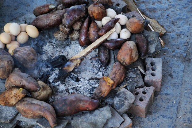 High angle view of potatoes