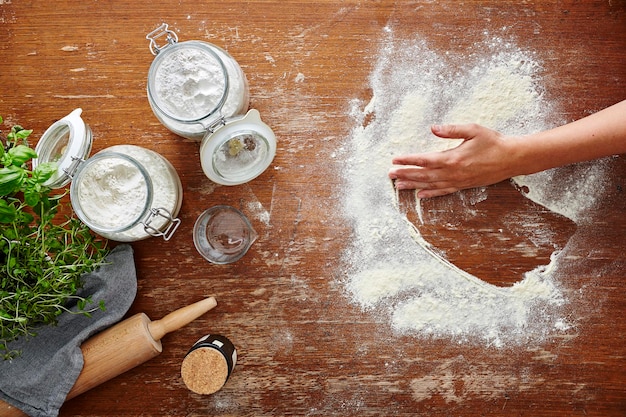 High angle view of preparing food on table