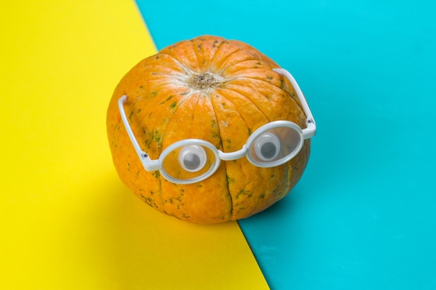 High angle view of pumpkin against blue background