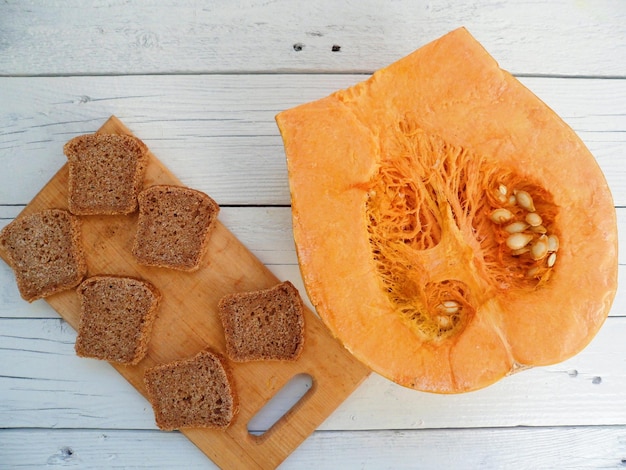 High angle view of pumpkin on table