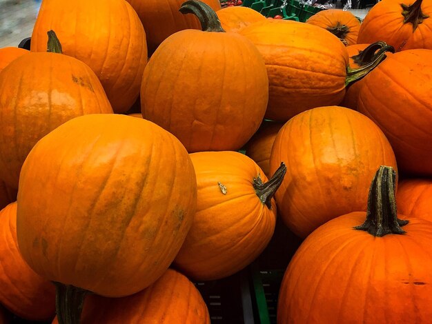 High angle view of pumpkins for sale at market stall