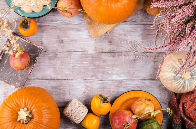 High angle view of pumpkins on table