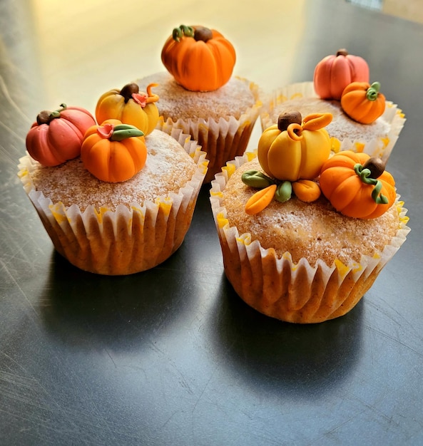 high angle view of pumpkins on table