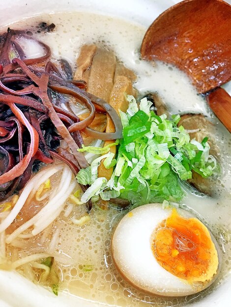 High angle view of ramen