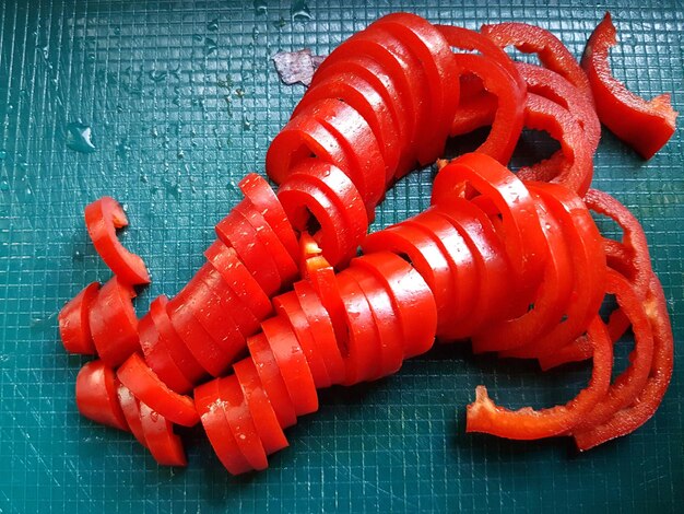 High angle view of red bell pepper