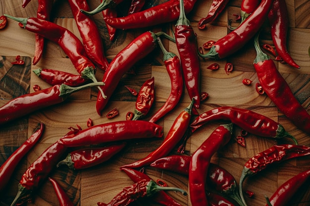 High angle view of red chili pepper on table