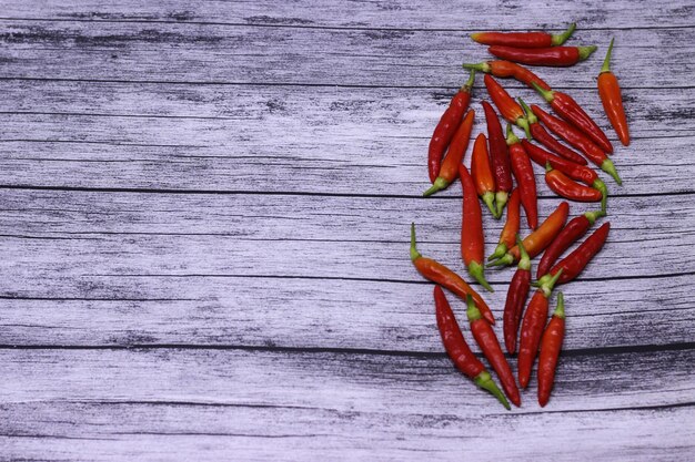 High angle view of red chili pepper on table