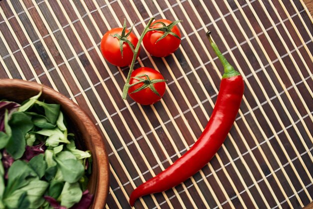 High angle view of red chili peppers in container