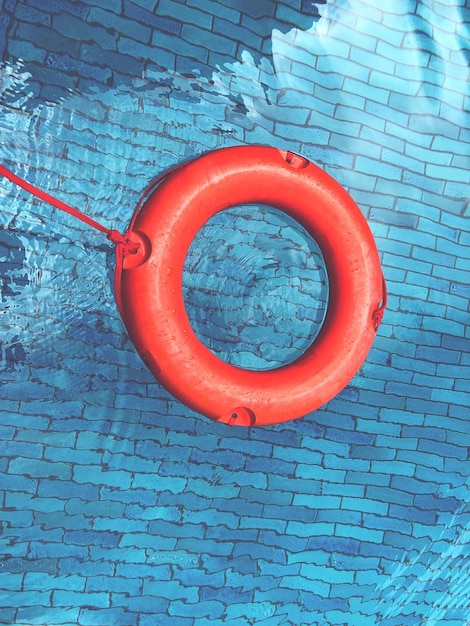 High angle view of red floating on swimming pool