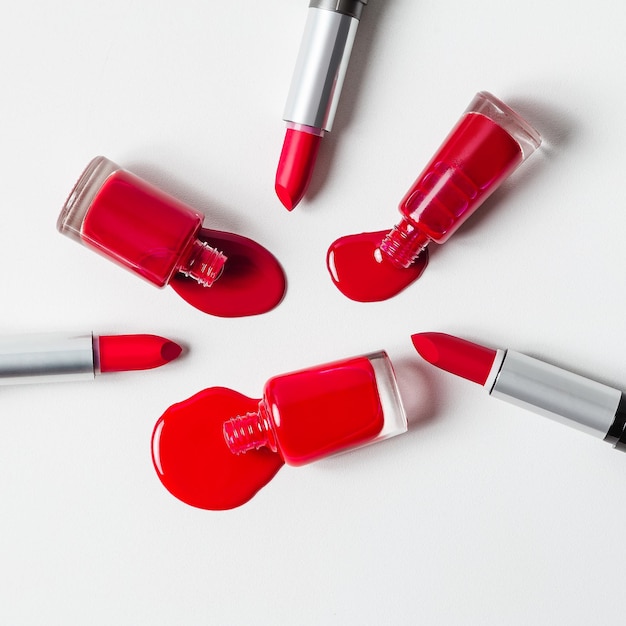 high angle view of red objects on table