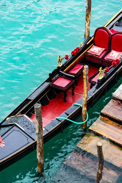 High angle view of red ship in sea